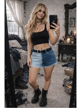 Two-Tone Y2K Jean Shorts | Shein XS | Grunge Indie Rock Vibes